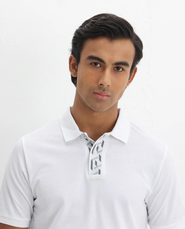 Rare Rabbit Men's Ark White Cotton Fabric Short Sleeve Button Closure Regular Fit Plain Polo T-Shirt