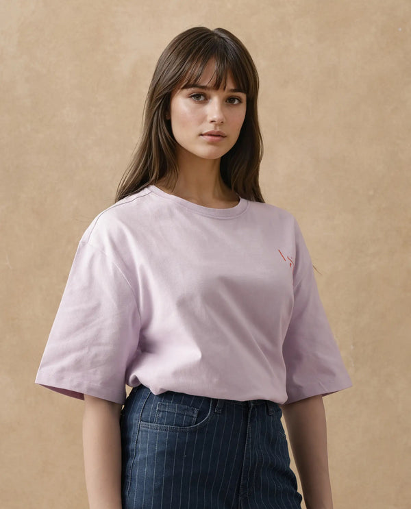 Rareism Women Arlene Pastel Purple Cotton Fabric Short Sleeve Crew Neck Solid T-Shirt