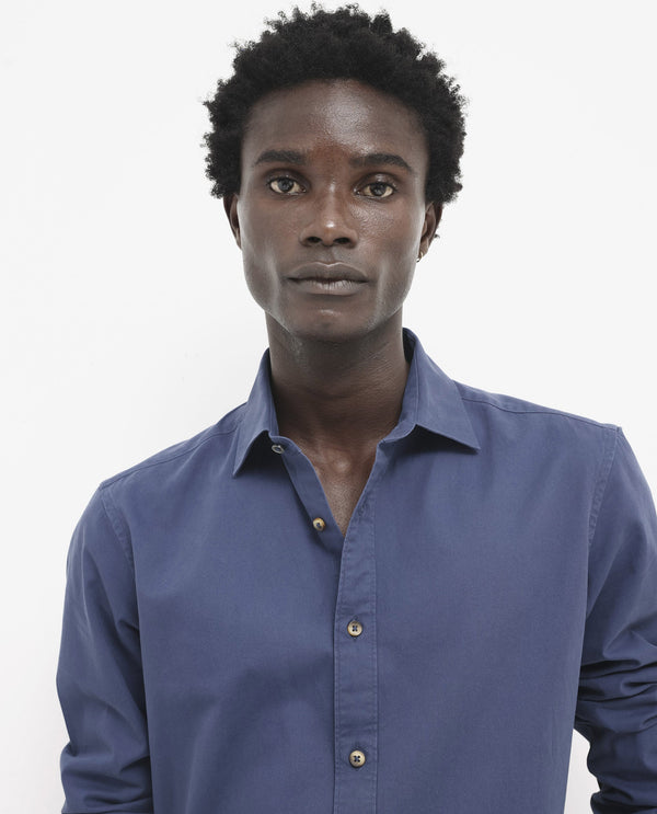 Rare Rabbit Men's Arlet Blue Cotton Fabric Full Sleeve Regular Fit Solid Shirt