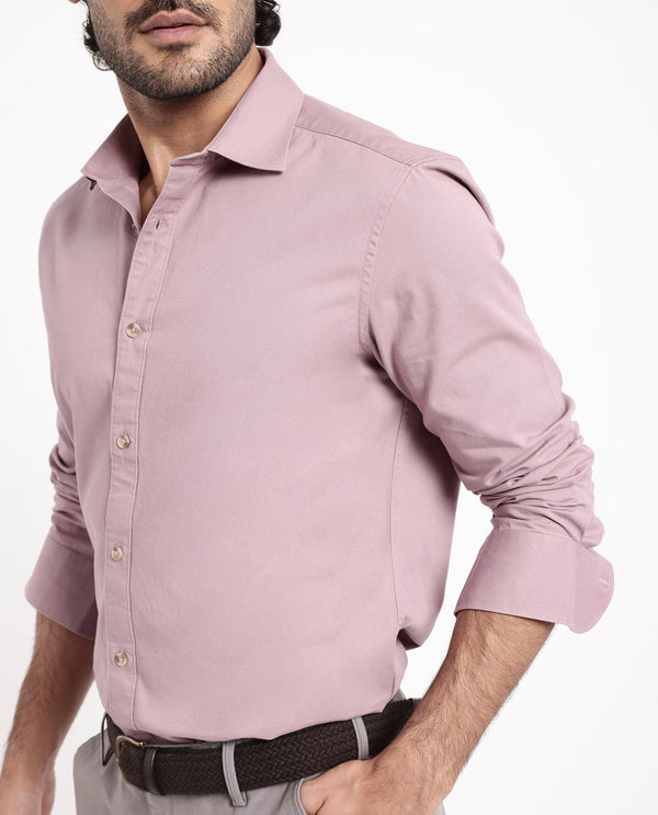 Rare Rabbit Men's Arlet Dusky Pink Cotton Fabric Full Sleeve Regular Fit Solid Shirt