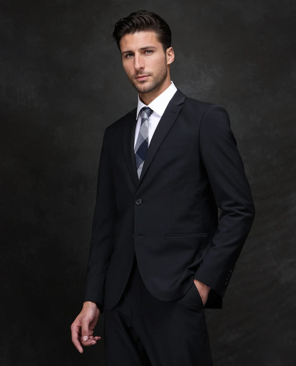Rare Rabbit Men Arlo-B Black Wool Lapel Neck Button And Zip Closure Plain Suits