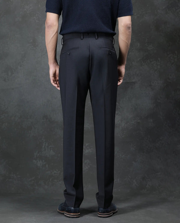 Rare Rabbit Men's Arlo Black Wool Button And Zip Closure Regular Fit Plain Trouser