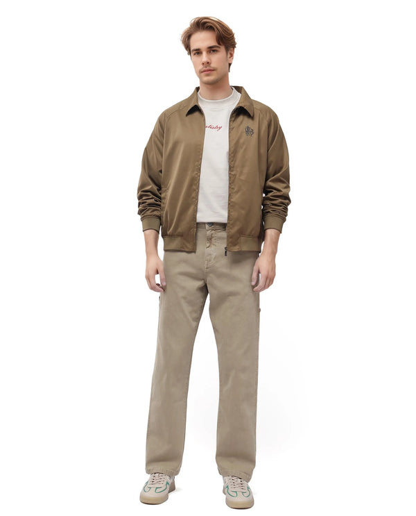 Rare Rabbit Men Arni Khaki Cotton Viscose Garment Dyed Fabric Carpenter Fit Plain Denim Pant