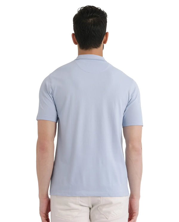 Rare Rabbit Men Aroe Pastel Blue Short Sleeve Collared Neck Plain Polo