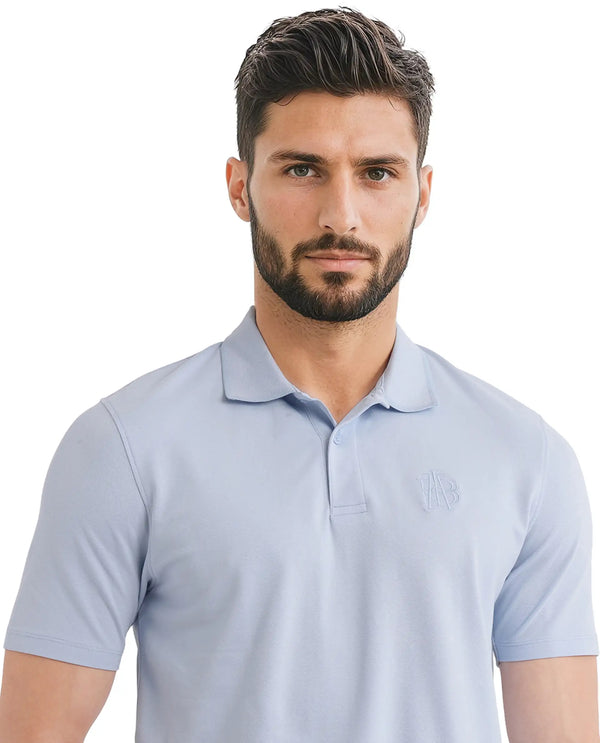 Rare Rabbit Men Aroe Pastel Blue Short Sleeve Collared Neck Plain Polo