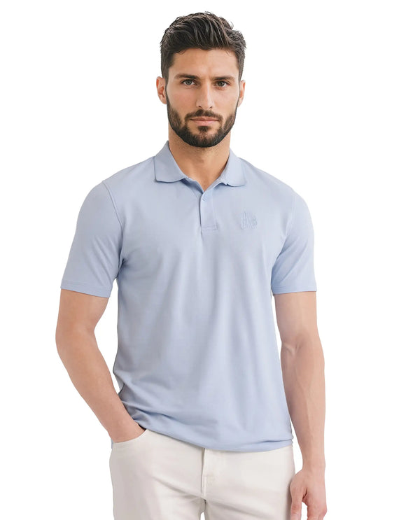 Rare Rabbit Men Aroe Pastel Blue Short Sleeve Collared Neck Plain Polo
