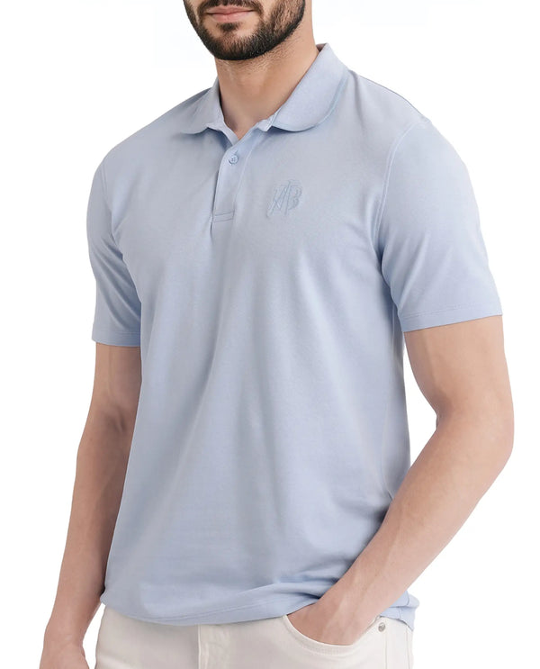 Rare Rabbit Men Aroe Pastel Blue Short Sleeve Collared Neck Plain Polo
