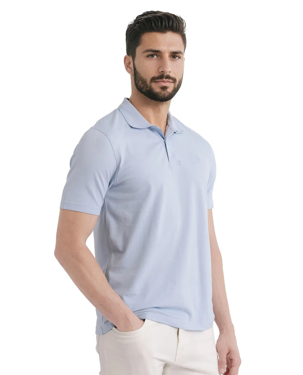 Rare Rabbit Men Aroe Pastel Blue Short Sleeve Collared Neck Plain Polo