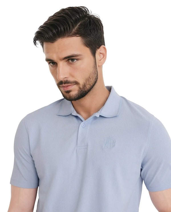 Rare Rabbit Men Aroe Pastel Blue Short Sleeve Collared Neck Plain Polo
