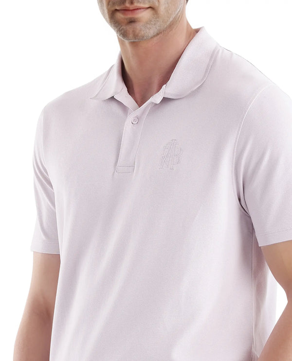 Rare Rabbit Men Aroe Pastel Purple Lycra Pique Fabric Short Sleeve Regular Collared Embroidered Logo Plain Polo