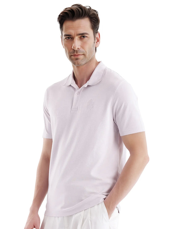 Rare Rabbit Men Aroe Pastel Purple Lycra Pique Fabric Short Sleeve Regular Collared Embroidered Logo Plain Polo