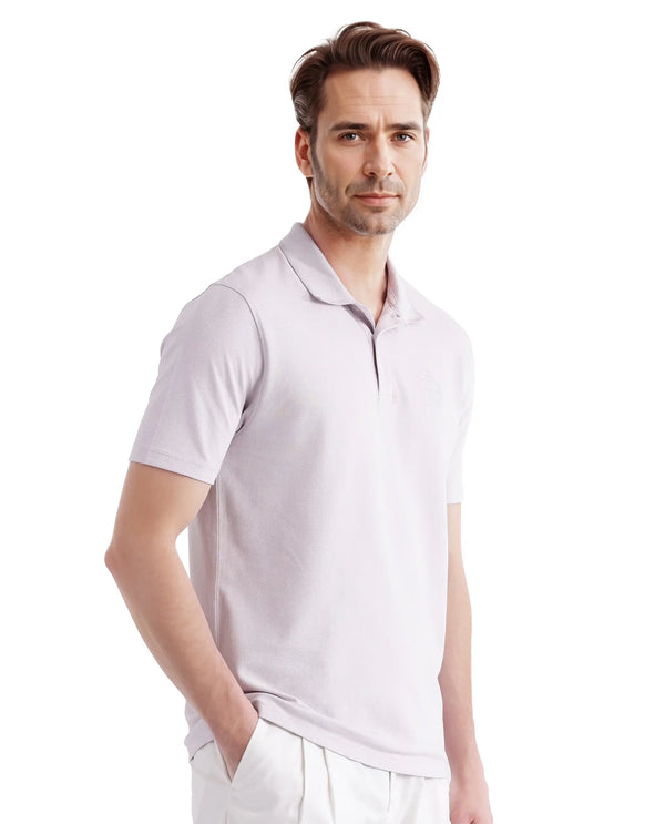 Rare Rabbit Men Aroe Pastel Purple Lycra Pique Fabric Short Sleeve Regular Collared Embroidered Logo Plain Polo