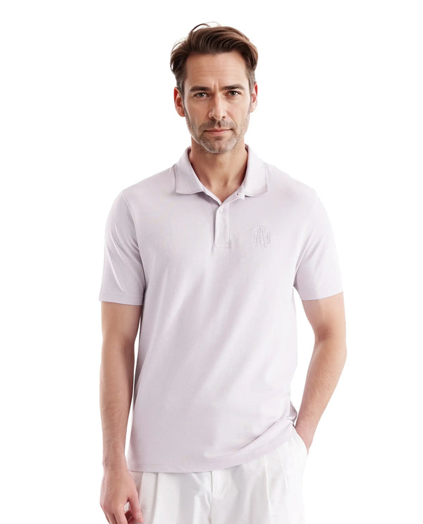 Rare Rabbit Men Aroe Pastel Purple Lycra Pique Fabric Short Sleeve Regular Collared Embroidered Logo Plain Polo