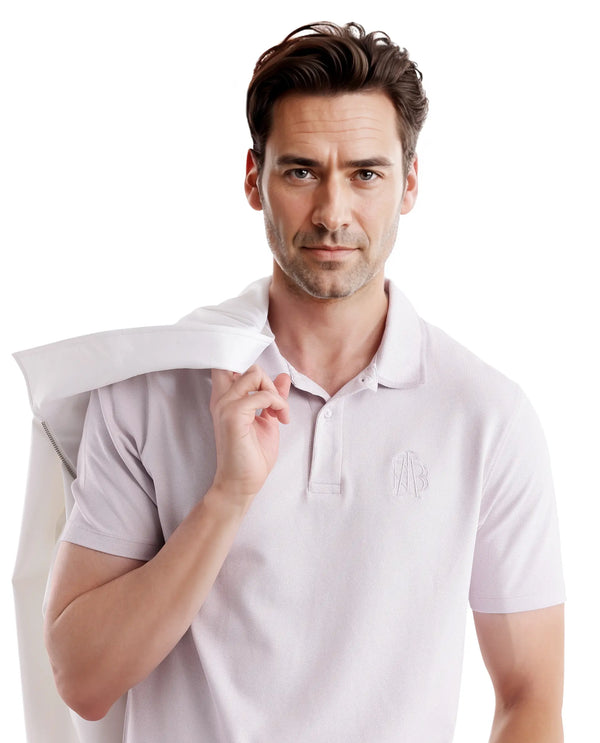 Rare Rabbit Men Aroe Pastel Purple Lycra Pique Fabric Short Sleeve Regular Collared Embroidered Logo Plain Polo