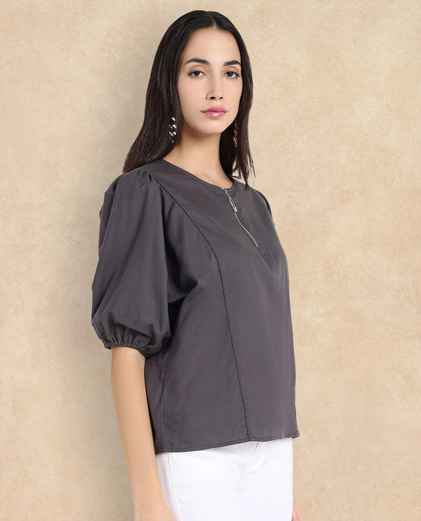 Rareism Women Artemis Grey Plain Top