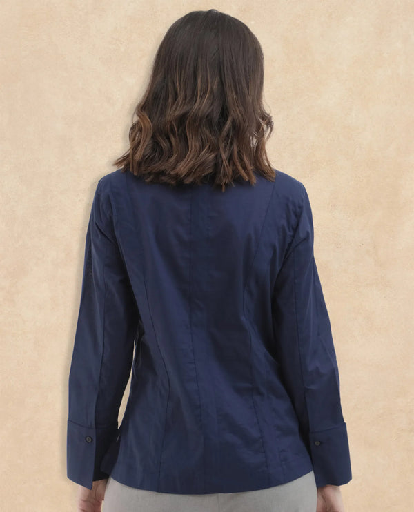 Rareism Women Arthur Navy Cotton Fabric Full Sleeves Button Closure Shirt Collar Cuffed Sleeve Regular Fit Plain Shirt