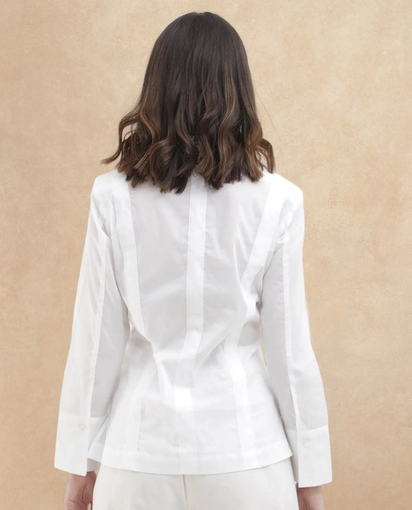 Rareism Women Arthur White Cotton Fabric Collared Neck Solid Regular Fit Shirt