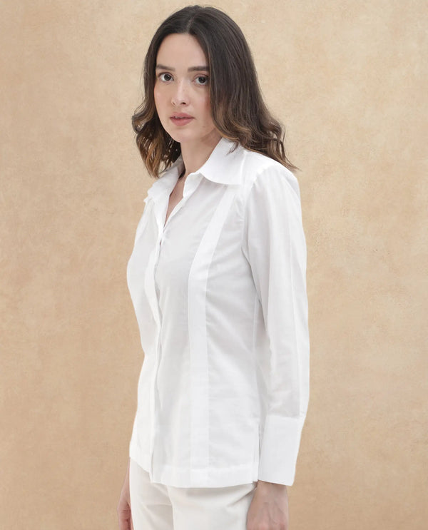 Rareism Women Arthur White Cotton Fabric Collared Neck Solid Regular Fit Shirt