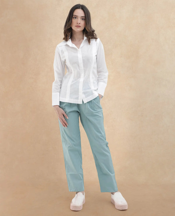 Rareism Women Juven Dark Blue Cotton Fabric Regular Length Trouser