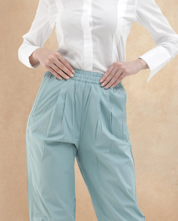 Rareism Women Juven Dark Blue Cotton Fabric Regular Length Trouser