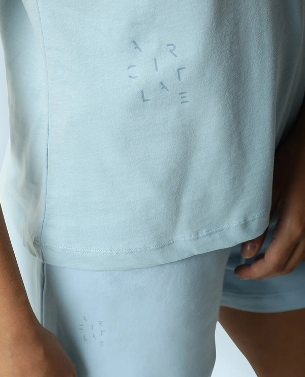 Rareism Women Arvi Blue Cotton Blend Fabric Regular Fit Half Sleeves Solid V-Neck T-Shirt