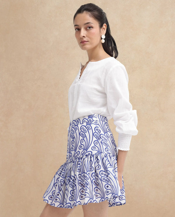 Rareism Women Asami Blue Schiffli Mini Skirt 