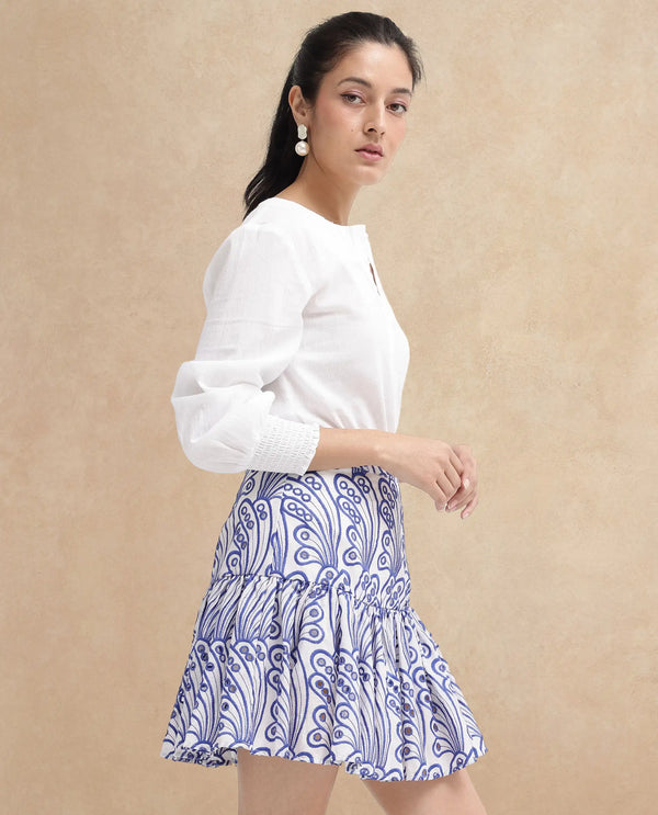 Rareism Women Asami Blue Schiffli Mini Skirt 