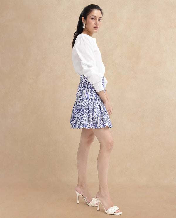 Rareism Women Asami Blue Schiffli Mini Skirt 