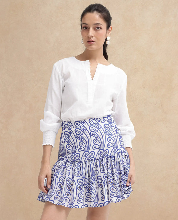 Rareism Women Asami Blue Schiffli Mini Skirt 