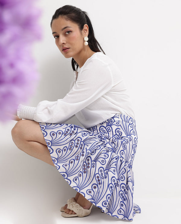 Rareism Women Asami Blue Schiffli Mini Skirt 