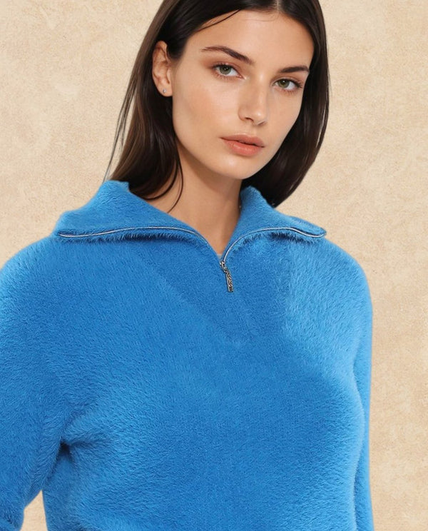 Rareism Women Asser Blue Plain High Neck Plain Sweater