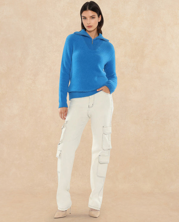 Rareism Women Asser Blue Plain High Neck Plain Sweater