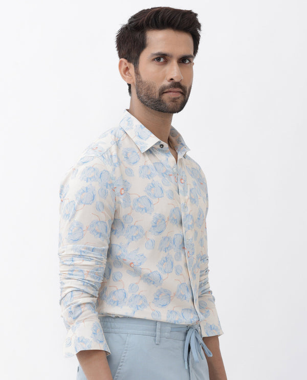 Rare Rabbit Men's Astoc Beige Viscose Fabric Full Sleeves Floral Print Shirt