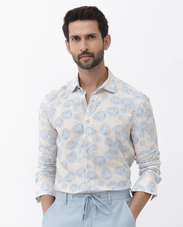 Rare Rabbit Men's Astoc Beige Viscose Fabric Full Sleeves Floral Print Shirt