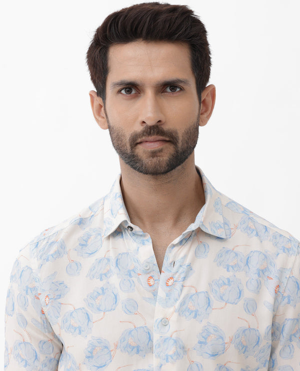 Rare Rabbit Men's Astoc Beige Viscose Fabric Full Sleeves Floral Print Shirt
