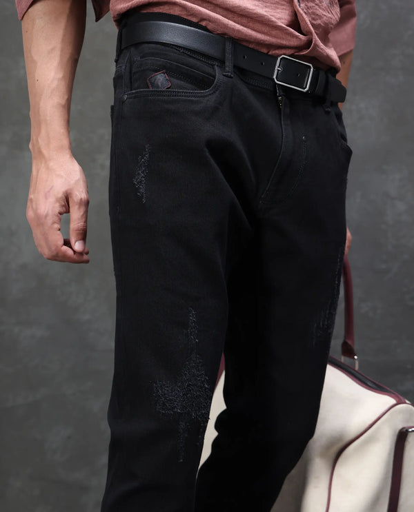 Rare Rabbit Men's Astral Black Rinse Wash Mid-Rise Slim Fit Jeans