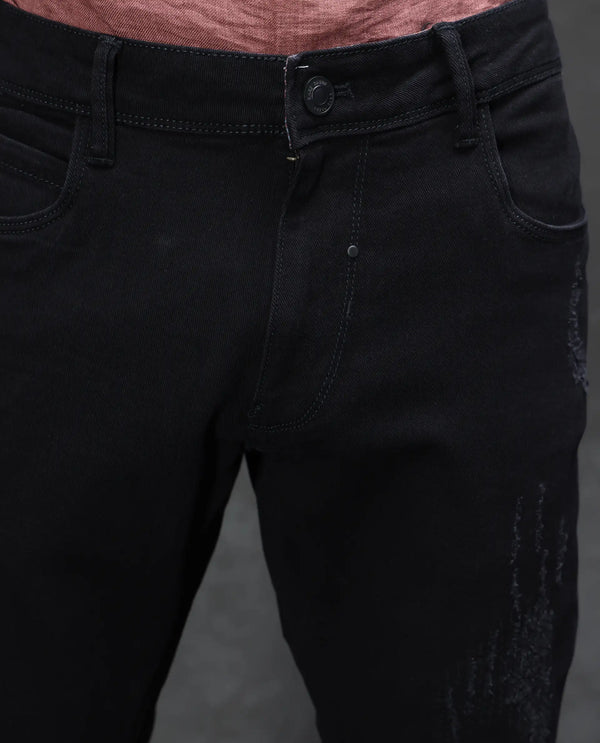 Rare Rabbit Men's Astral Black Rinse Wash Mid-Rise Slim Fit Jeans