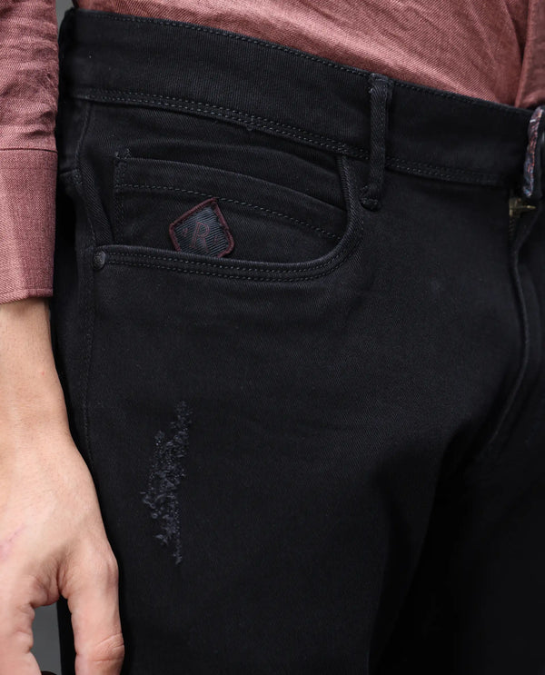 Rare Rabbit Men's Astral Black Rinse Wash Mid-Rise Slim Fit Jeans