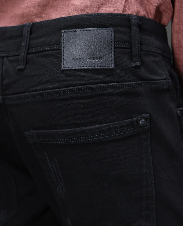 Rare Rabbit Men's Astral Black Rinse Wash Mid-Rise Slim Fit Jeans