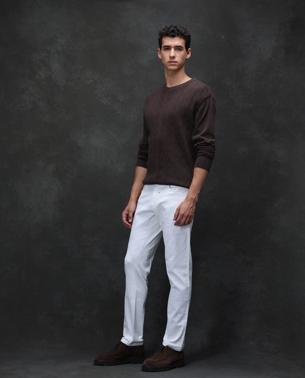 Rare Rabbit Men's Astral White Rinse Wash Mid-Rise Slim Fit Jeans