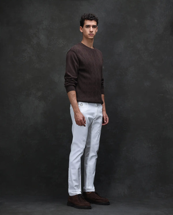 Rare Rabbit Men's Astral White Rinse Wash Mid-Rise Slim Fit Jeans