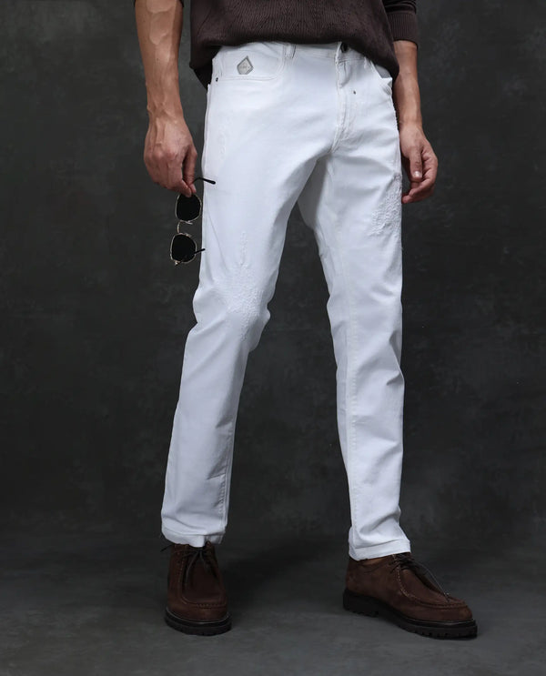 Rare Rabbit Men's Astral White Rinse Wash Mid-Rise Slim Fit Jeans