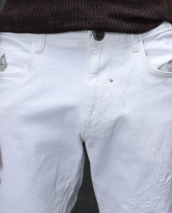 Rare Rabbit Men's Astral White Rinse Wash Mid-Rise Slim Fit Jeans