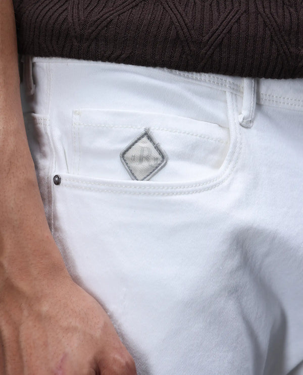 Rare Rabbit Men's Astral White Rinse Wash Mid-Rise Slim Fit Jeans