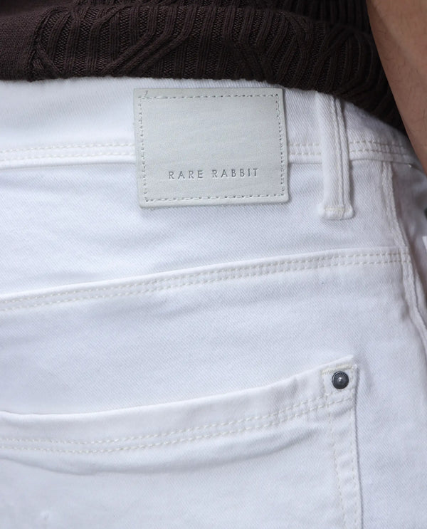 Rare Rabbit Men's Astral White Rinse Wash Mid-Rise Slim Fit Jeans