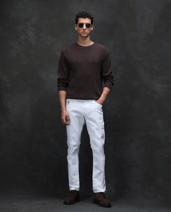 Rare Rabbit Men's Astral White Rinse Wash Mid-Rise Slim Fit Jeans