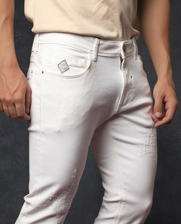 Rare Rabbit Men's Astral White Rinse Wash Mid-Rise Slim Fit Jeans
