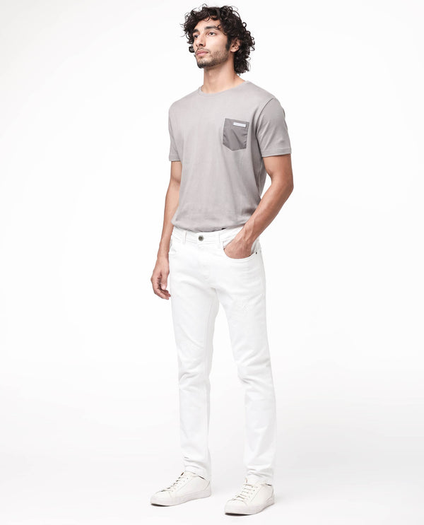 Rare Rabbit Men Astred White Cotton Fabric Mid Rise Slim Fit Rinse Wash Jeans Trouser