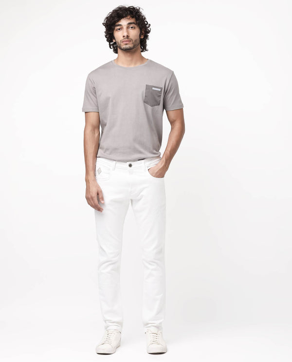 Rare Rabbit Men Astred White Cotton Fabric Mid Rise Slim Fit Rinse Wash Jeans Trouser