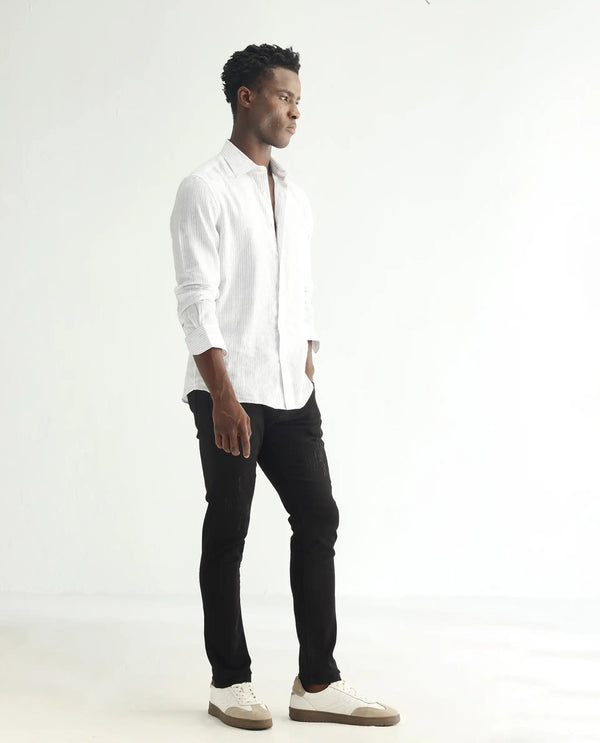 Rare Rabbit Men's Astred Black Dark Wash Mid-Rise Heavy Distressed Slim Fit Jeans